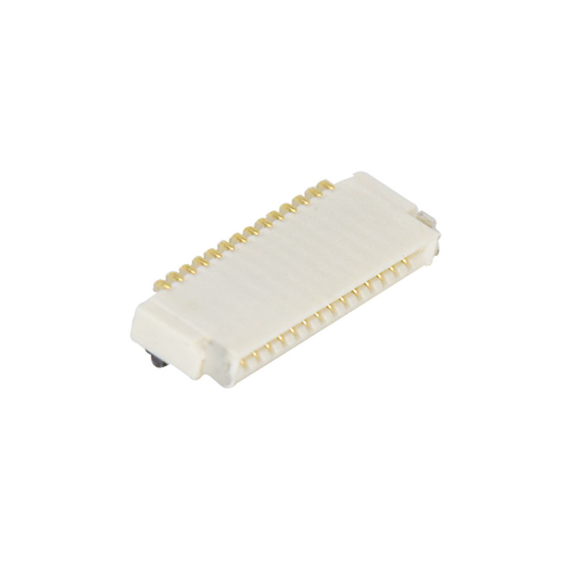 Pitch 0.50mm 90°H1.00mm 卧贴双面接后掀盖 SMT型 FPC 14pin 本色 镀半金接触点及焊接脚点1u，镍底35-60u.